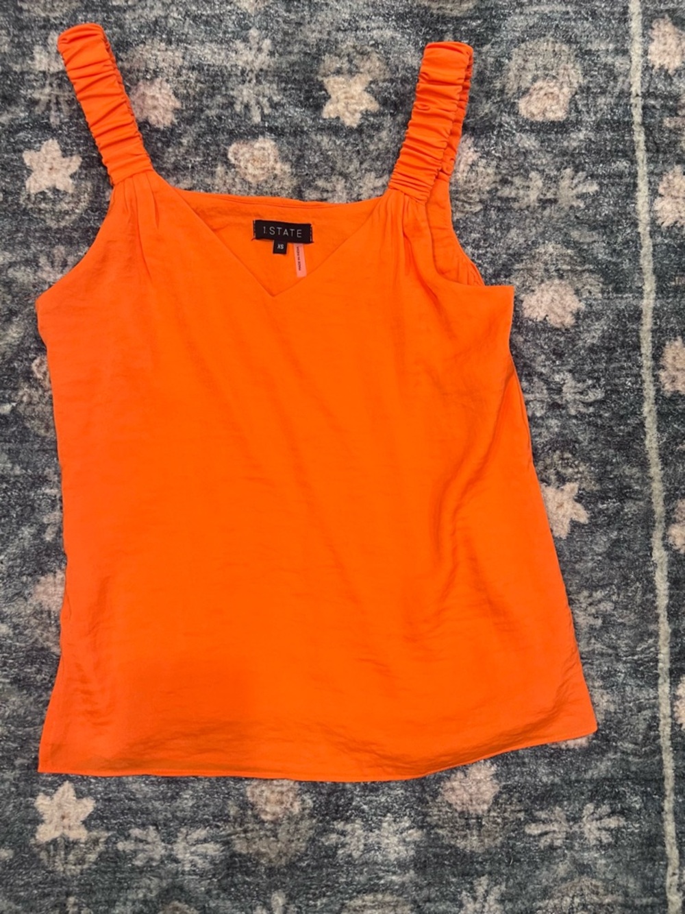 1. State Bright Orange Ruched-Strap V-Neck Tank